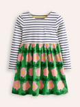 Mini Boden Kids' Long Sleeve Hotchpotch Pattern Cotton Dress, Green/Multi