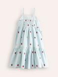 Mini Boden Kids' Cotton Stripe Tiered Dress, Blue/Ivory