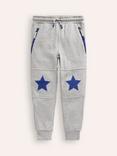 Mini Boden Kids' Cotton Star Tapered Joggers, Grey Marl