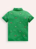 Mini Boden Kids' Cotton Embroidered Polo Shirt, Shamrock Green Jeep