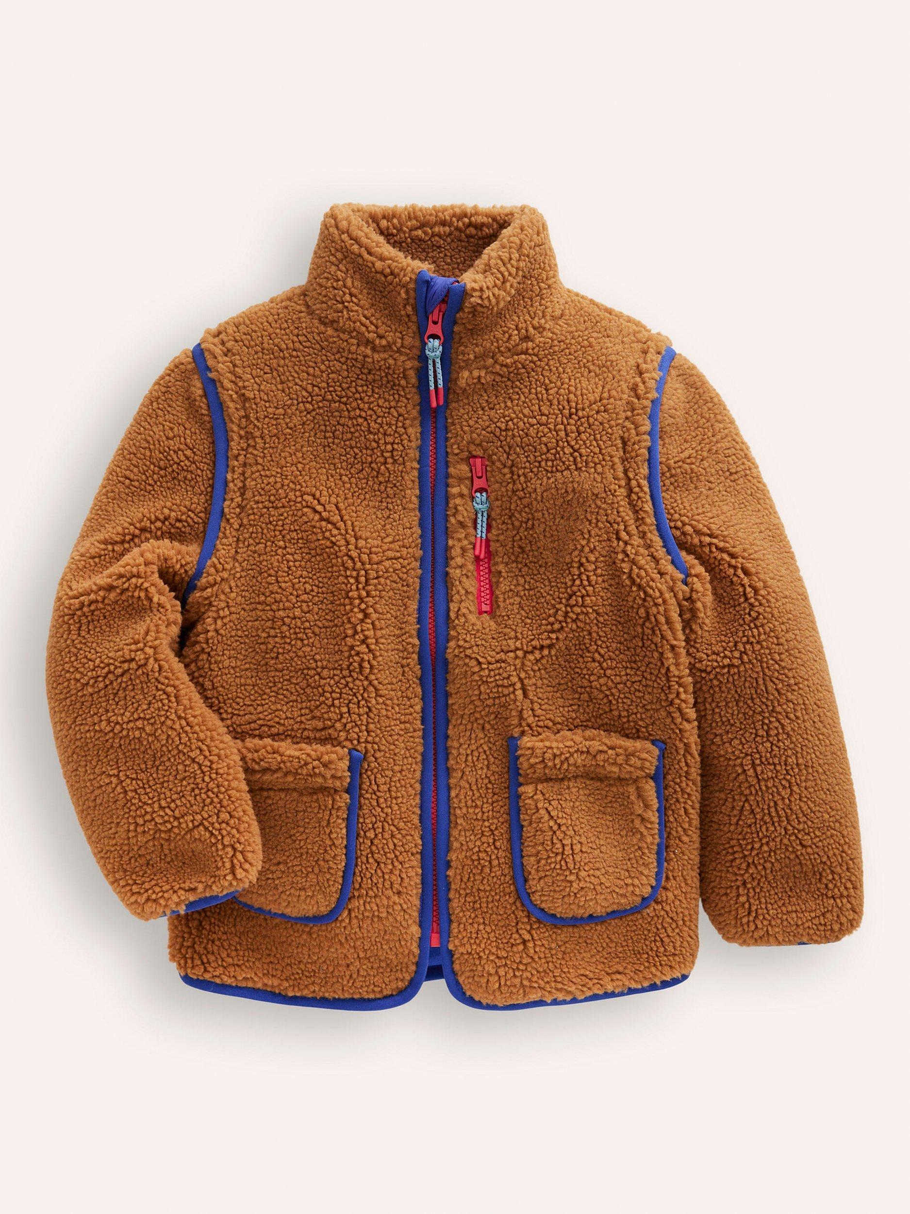 Mini Boden Kids Faux Sherpa 2 in 1 Jacket Brown Borg