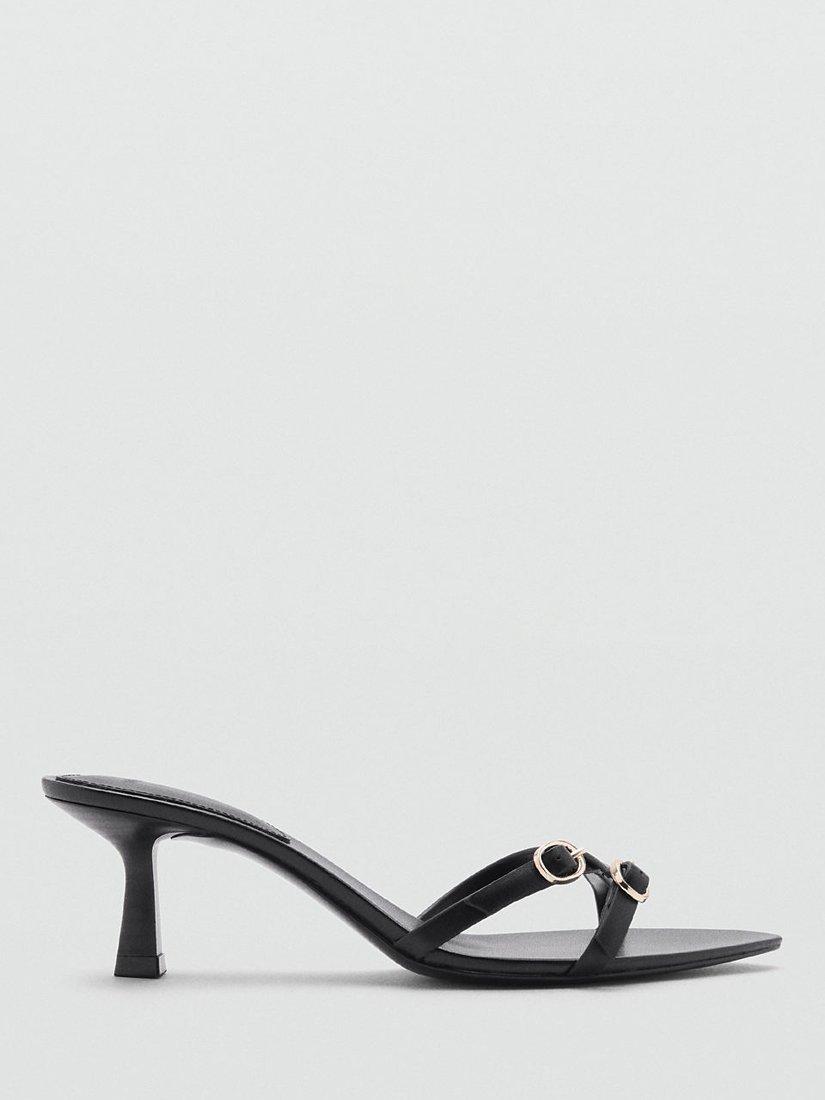 Product image 1 of 4, which shows Mango Monk Buckle Strap Heeled Pointed Sandals, Black, 5