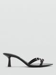 Mango Monk Buckle Strap Heeled Pointed Sandals, Black