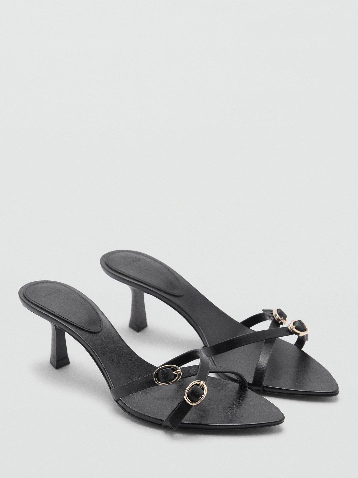 Product image 2 of 4, which shows Mango Monk Buckle Strap Heeled Pointed Sandals, Black, 5