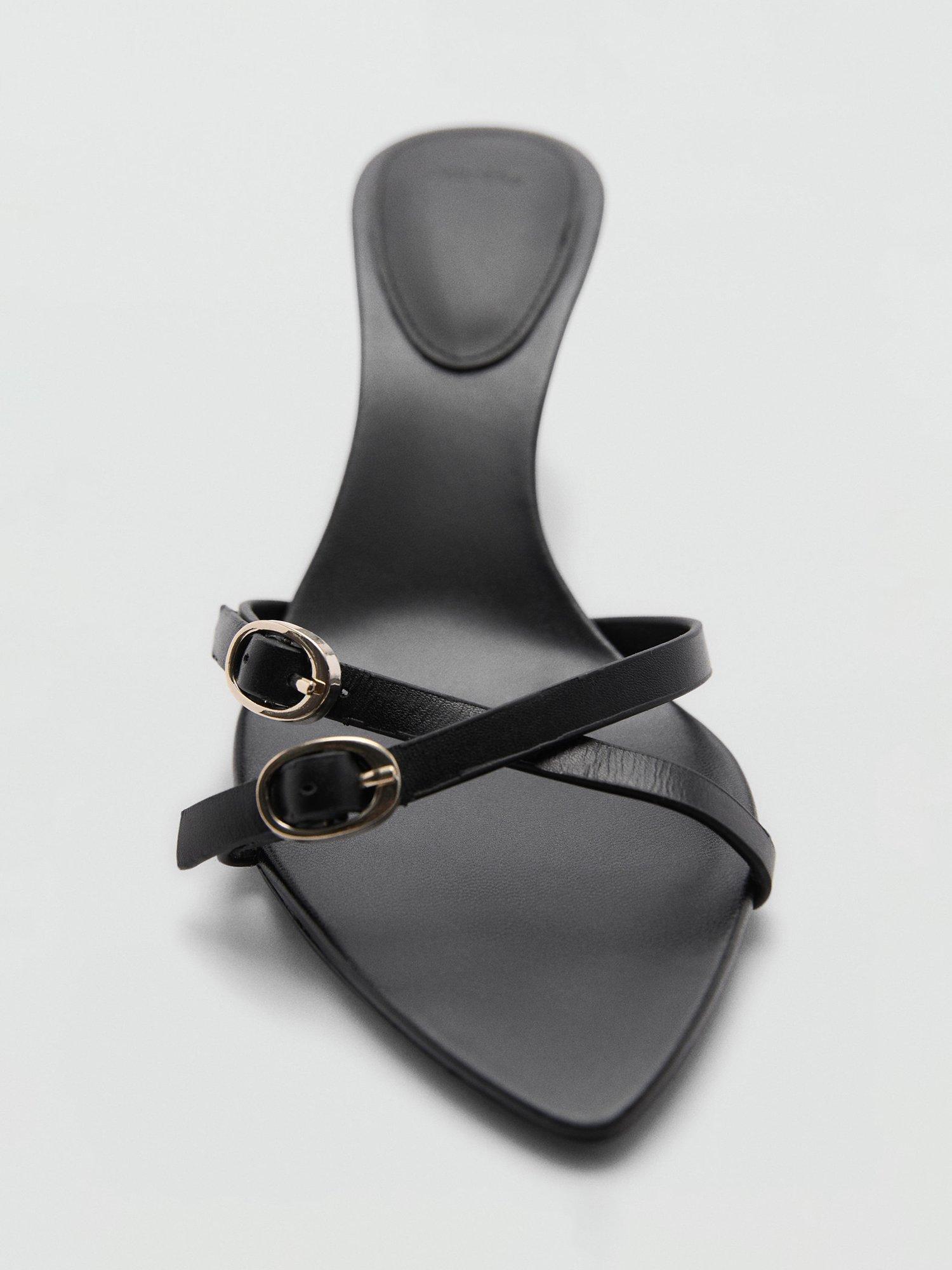 Product image 4 of 4, which shows Mango Monk Buckle Strap Heeled Pointed Sandals, Black, 5