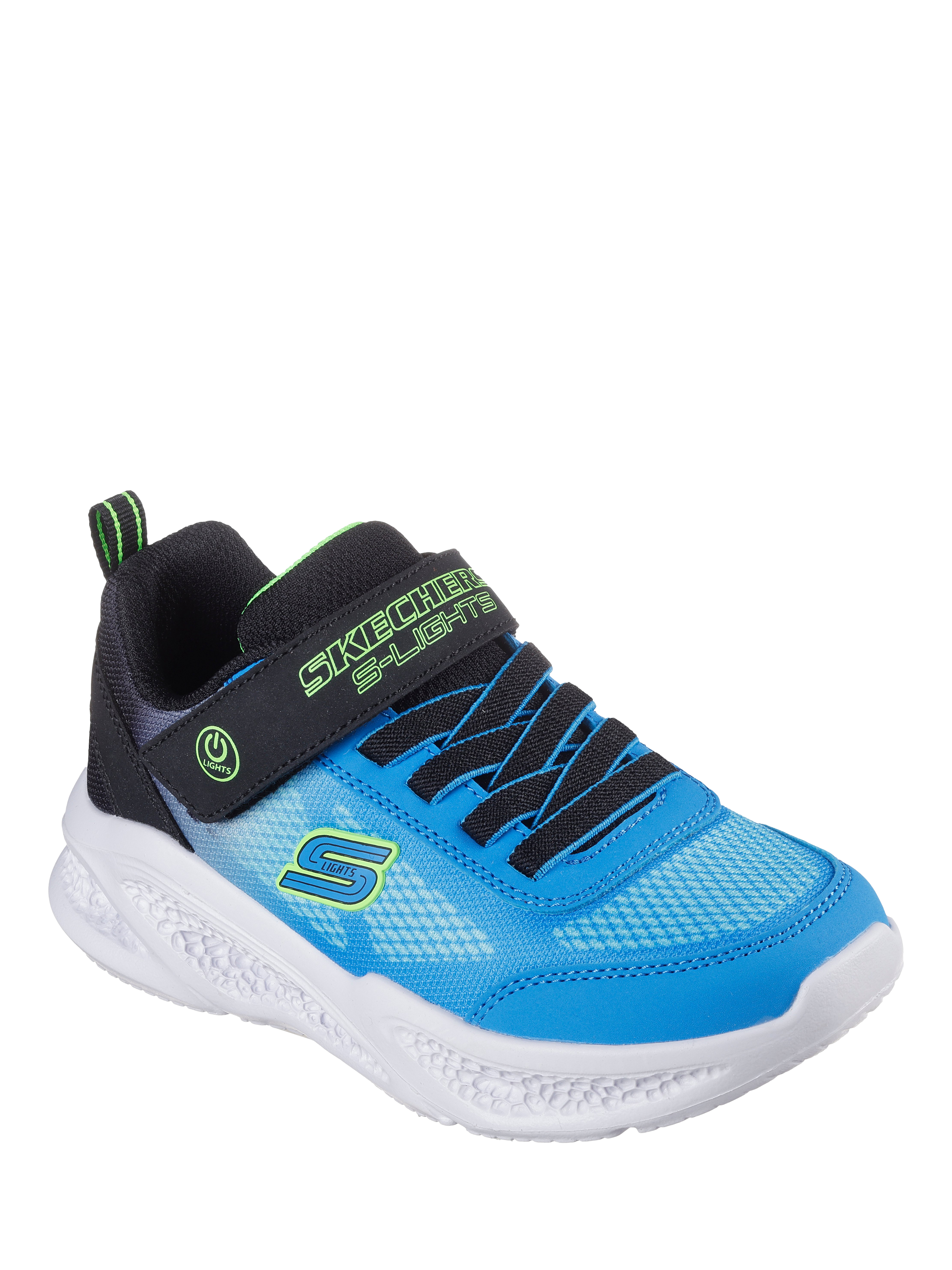 Product image 2 of 5, which shows Skechers Kids' S-Lights Meteor Lights Light Up Trainers, Black/Blue, EU27