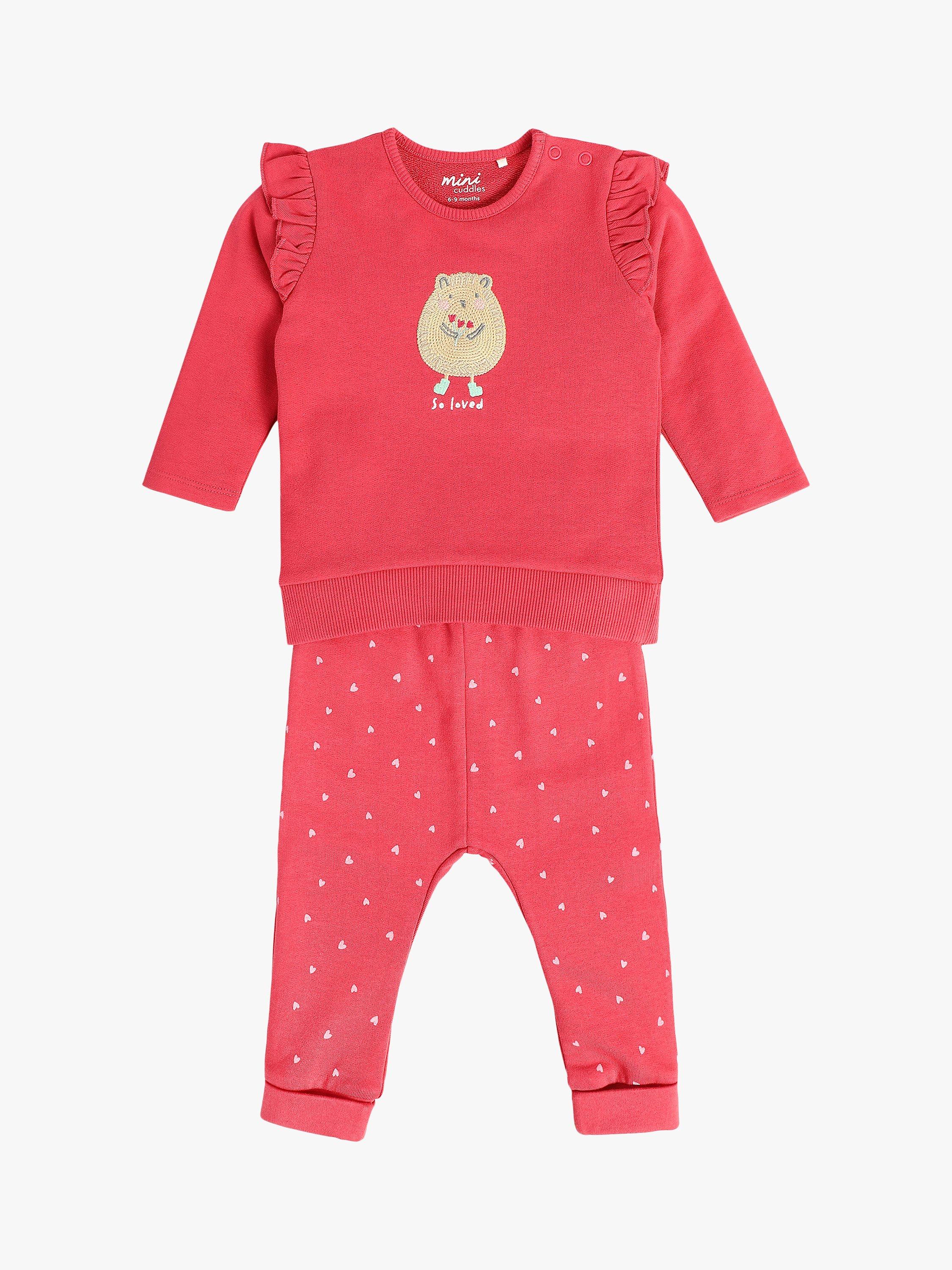 Product image 2 of 6, which shows Mini Cuddles Baby Cotton Long Sleeve Top & Joggers Set, Red, 0-3 months