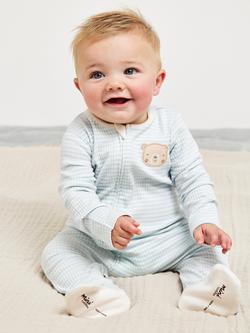 Mini Cuddles Baby Bear Stripe Sleepsuit, Blue, Blue