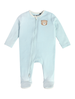 Mini Cuddles Baby Bear Stripe Sleepsuit, Blue - view 2, Blue