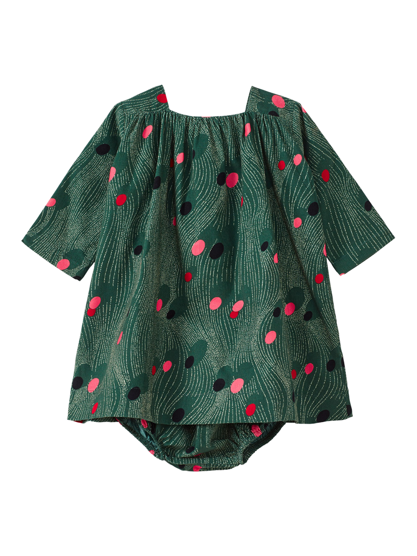 Product image 1 of 3, which shows Caramel Baby Claire Cotton Corduroy A-Line Dress, Green, 6 months