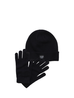 Jack & Jones Kids' Rib Knit Beanie Hat & Gloves Set, Black, Black