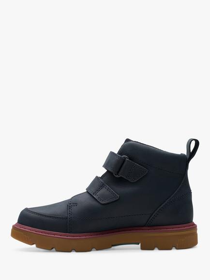Clarks Lorcam Leather Ankle Boots, Navy - view 2, Navy