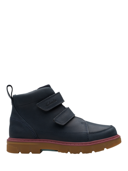 Clarks Kids' Lorcam Leather Ankle Boots, Navy, Navy