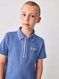 Ted Baker Kids' Cotton Zip Neck Polo Shirt, Blue