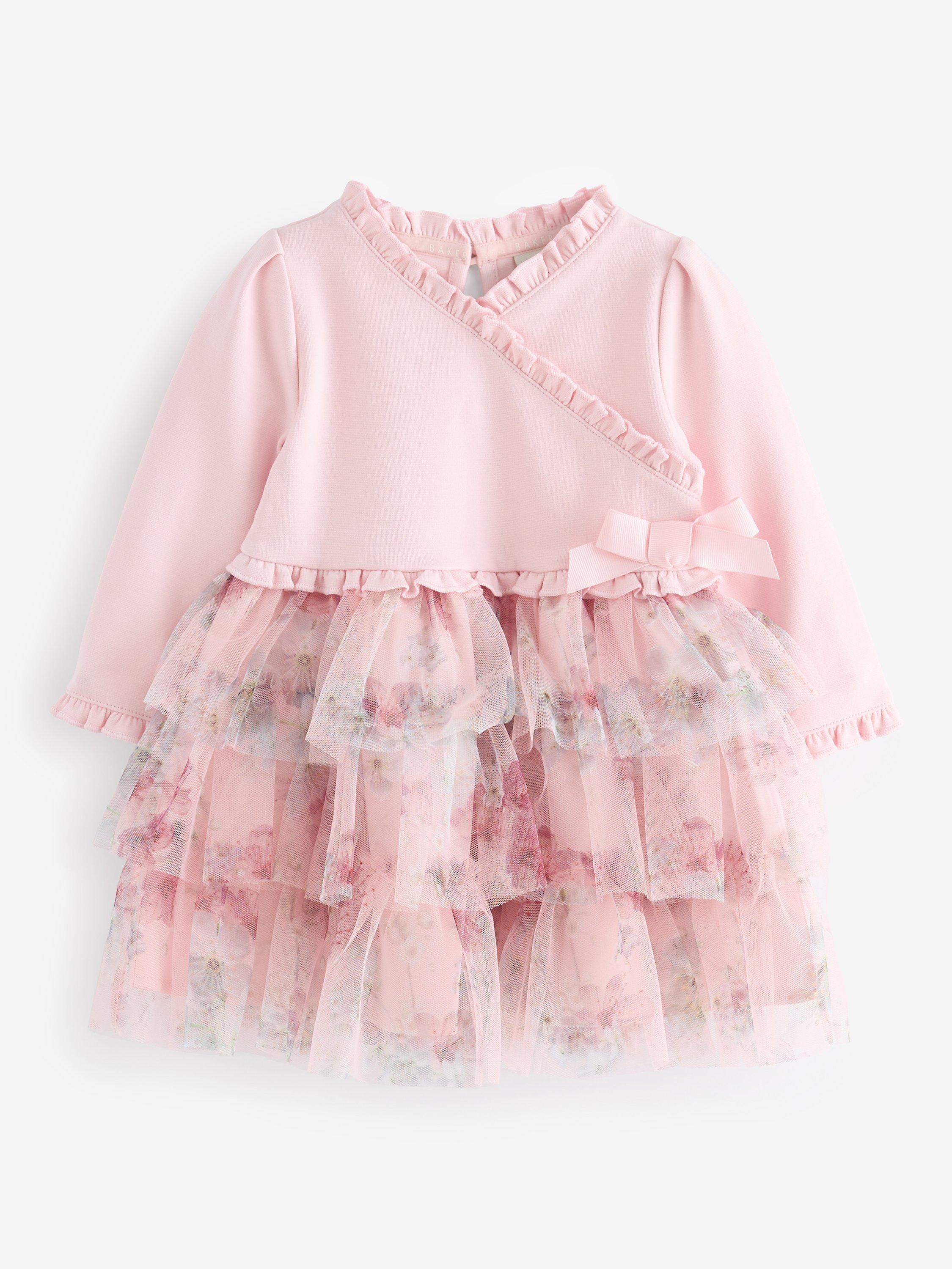 Ted Baker Baby Wrap Floral Tulle Dress, Pink