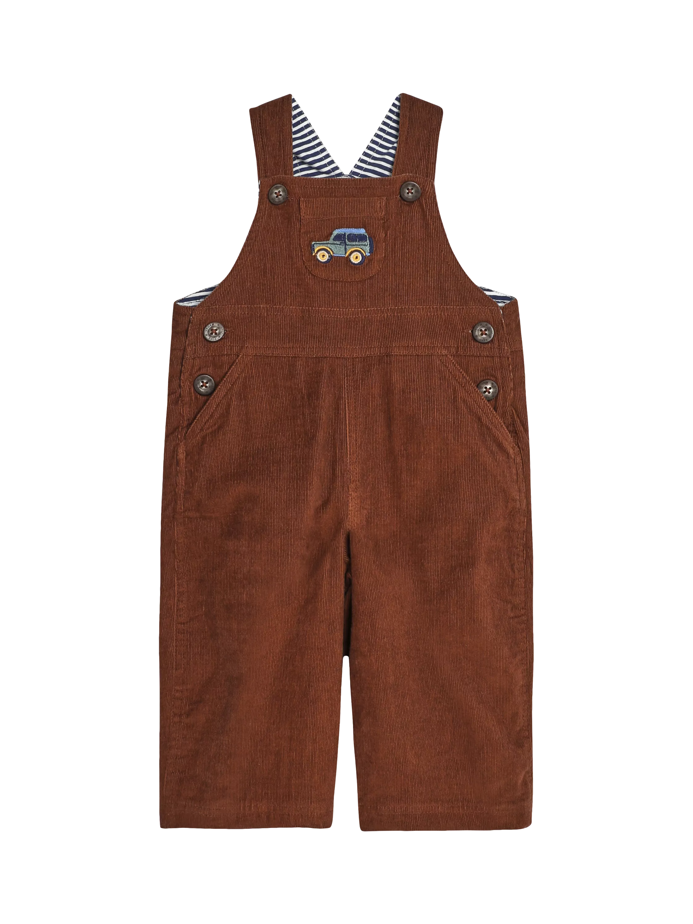 JoJo Maman Bébé Baby Land Rover Embroidered Dungarees, Toffee