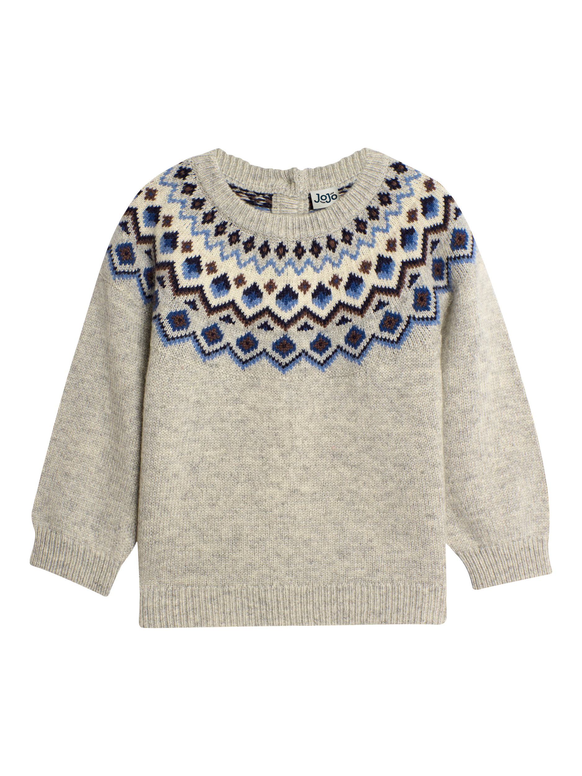JoJo Maman Bébé Kids' Nordic Fair Isle Jumper, Marl Grey