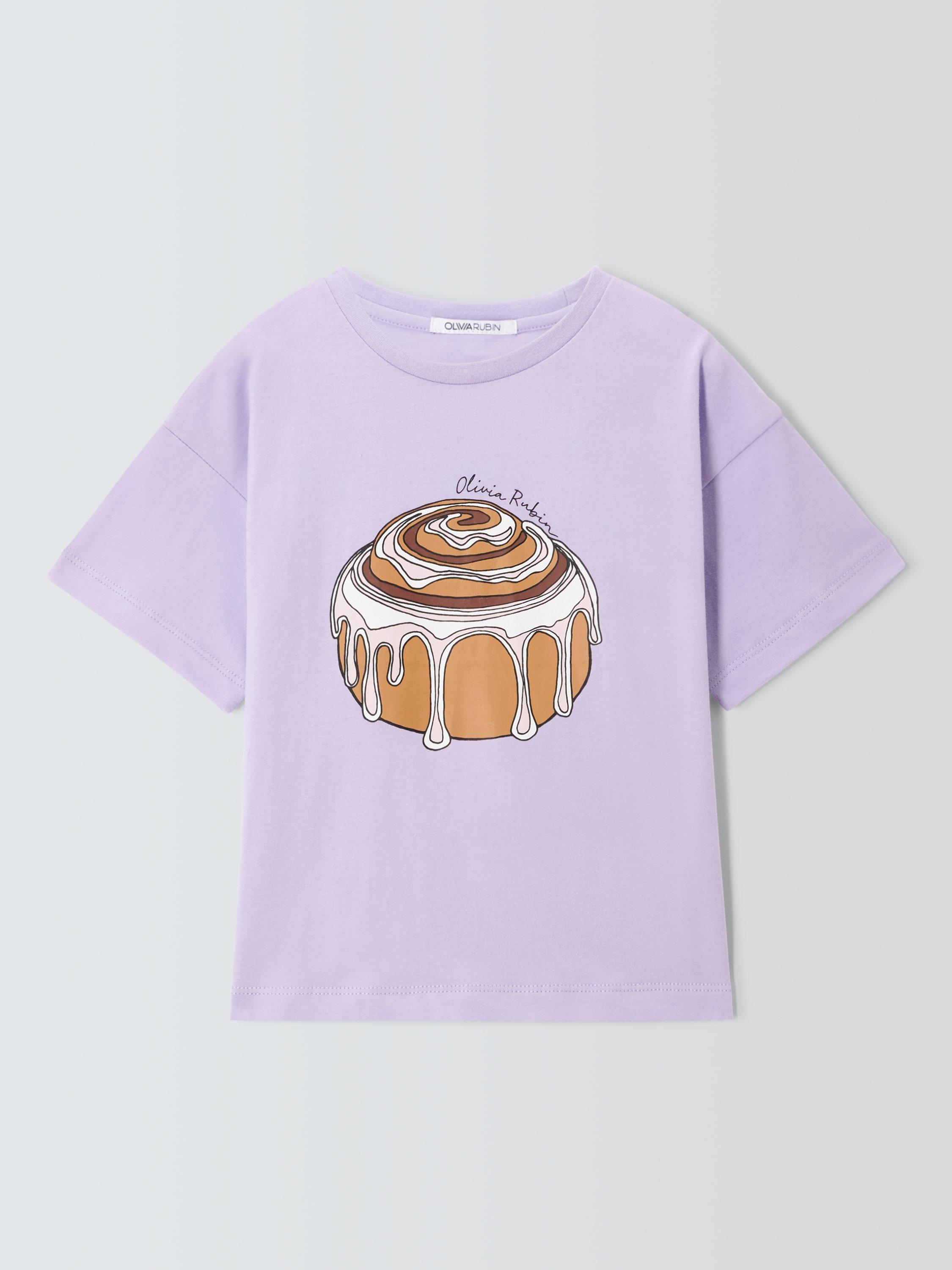 Product image 1 of 3, which shows Olivia Rubin Kids' Cotton Cinnamon Bun T-Shirt, Pink, 4-5 years