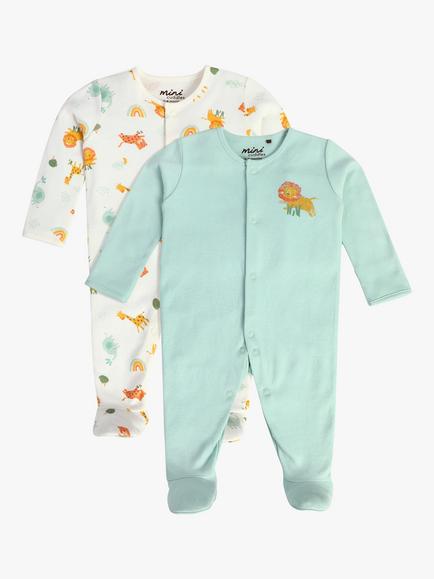 Mini Cuddles Baby Cotton Sleepsuits, Pack of 2, Multi - view 2, Multi
