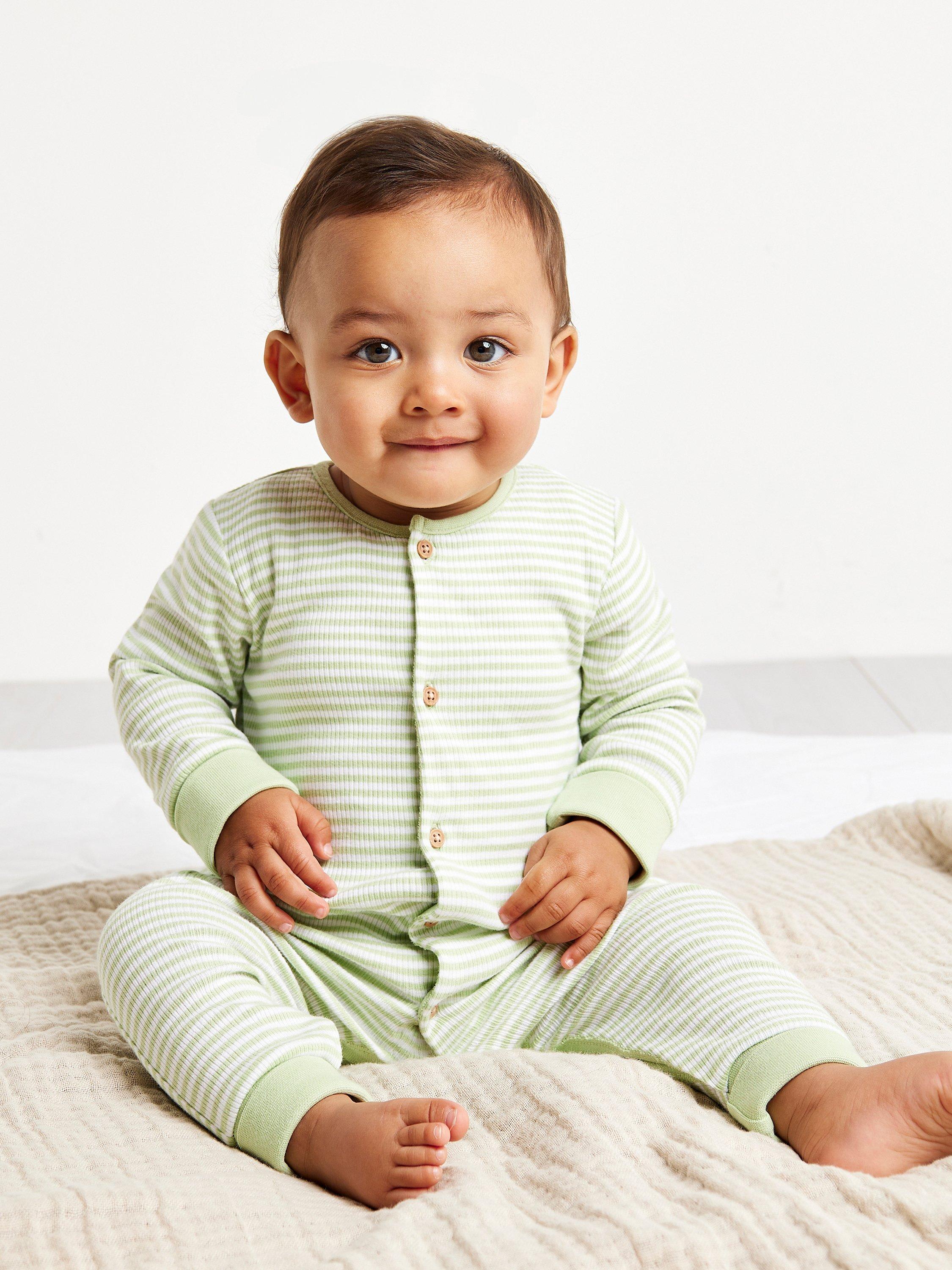 Mini Cuddles Baby Cotton Striped Bodysuit, Green
