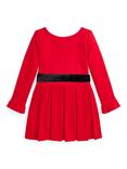 Ralph Lauren Kids' Velvet Bow Pleated Day Dress, Red/Tonal