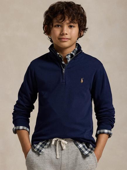 Polo Ralph Lauren Kids' Quarter Zip Cotton Interlock Jumper, Navy, Navy