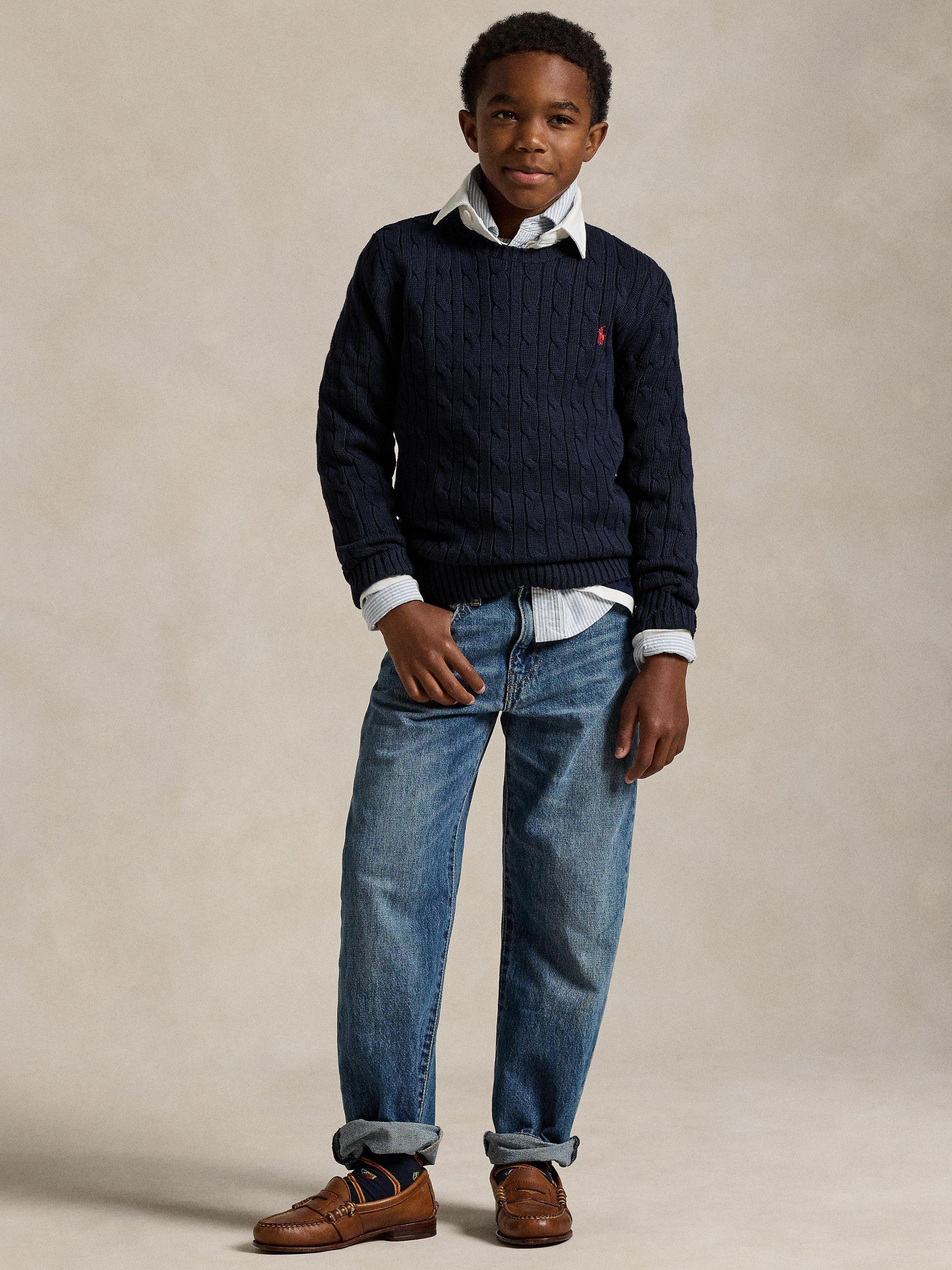 Product image 3 of 4, which shows Polo Ralph Lauren Kids' Cotton Cable Knit Jumper, Navy, S