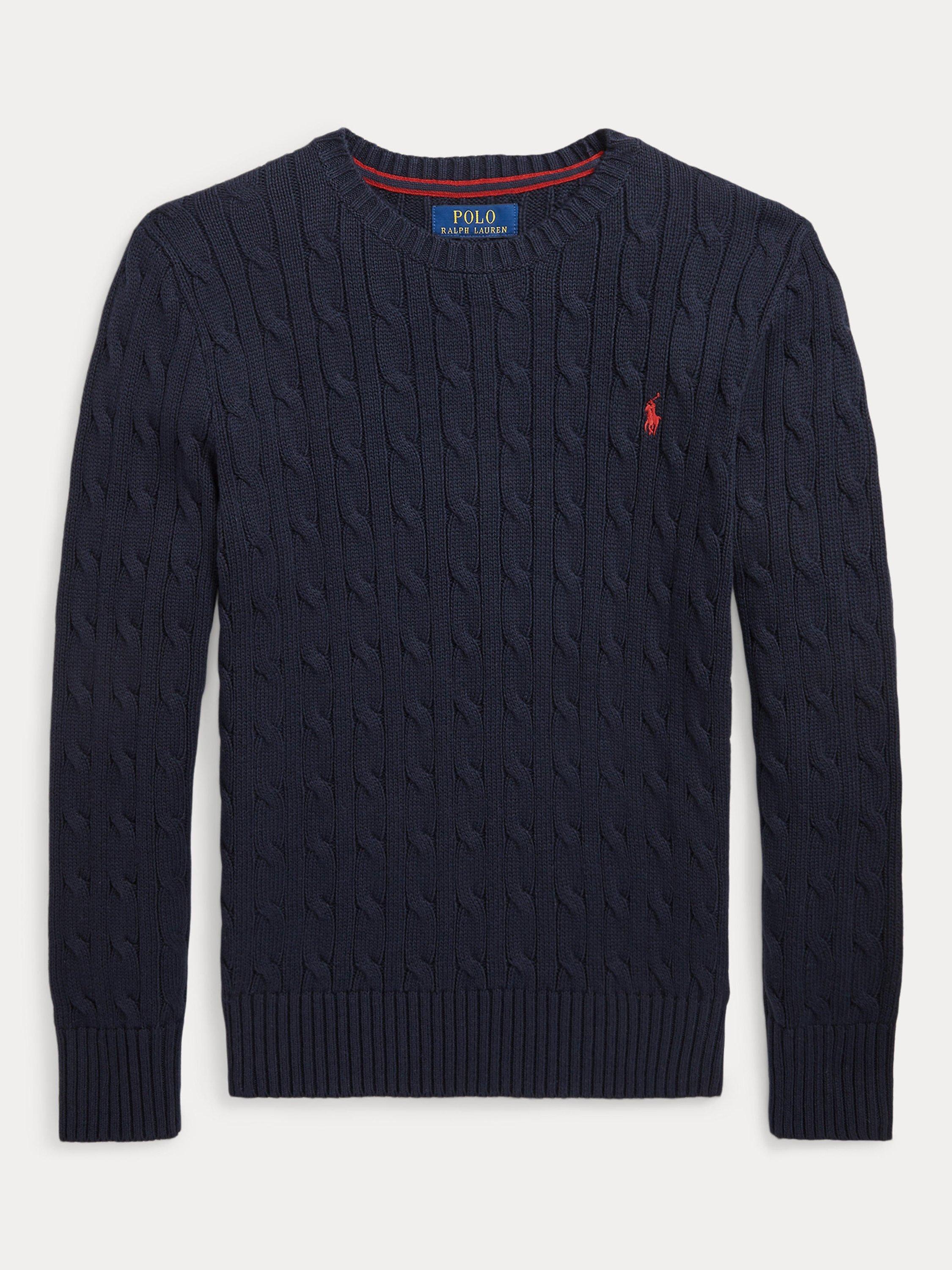 Product image 4 of 4, which shows Polo Ralph Lauren Kids' Cotton Cable Knit Jumper, Navy, S