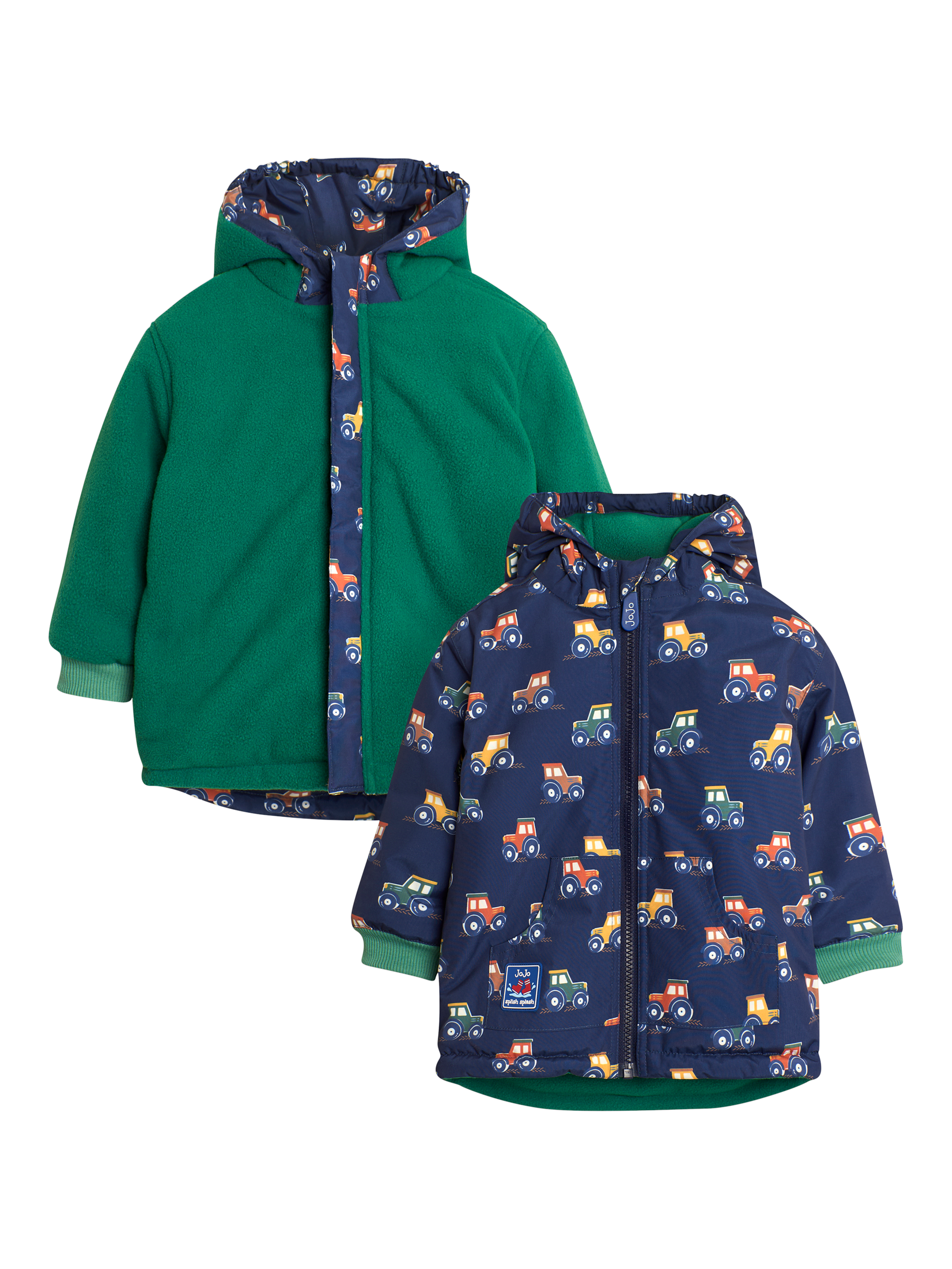 JoJo Maman Bébé Baby Reversible Waterproof Fleece Lined Jacket, Navy