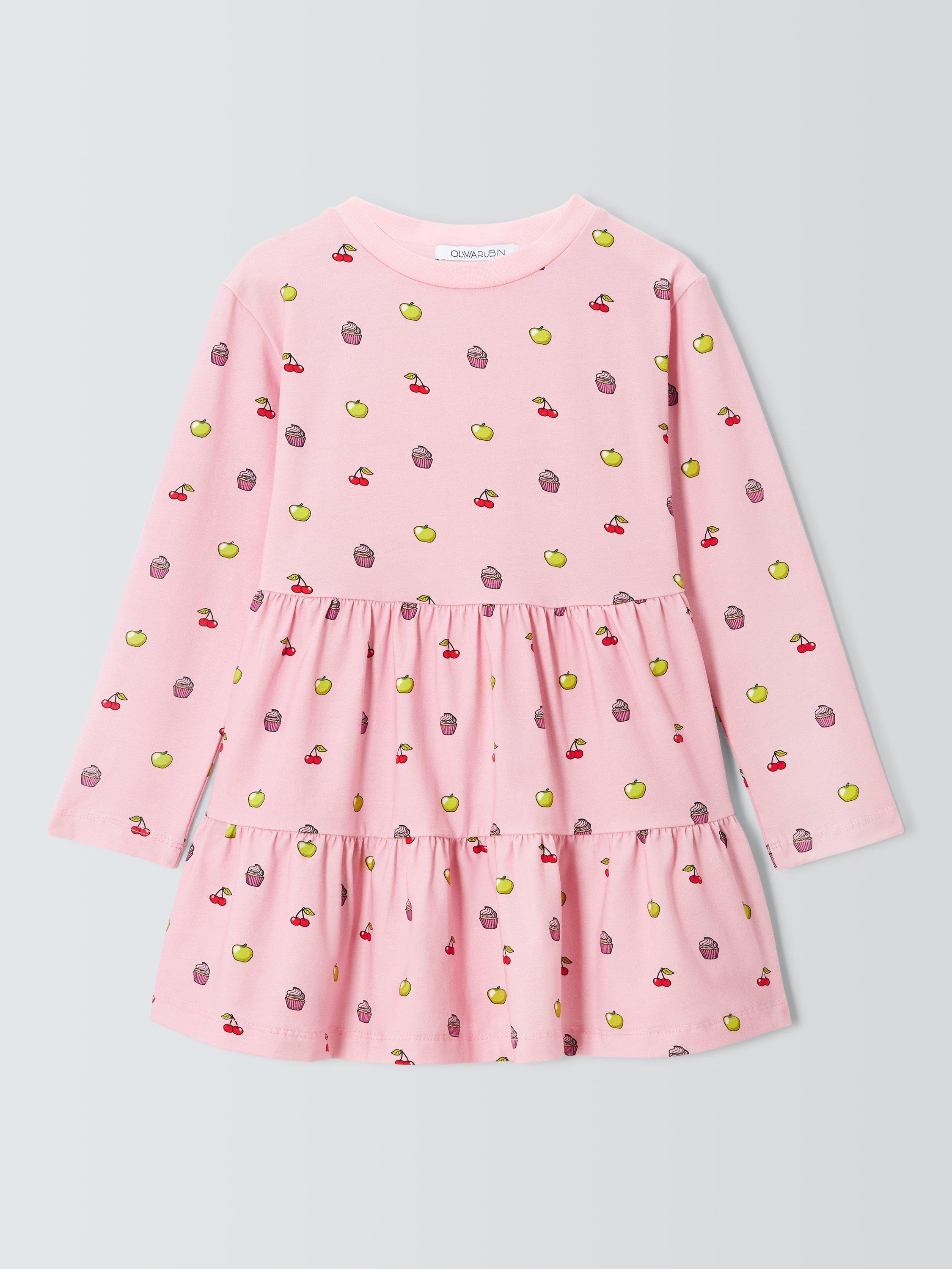 Product image 1 of 3, which shows Olivia Rubin Kids' Eden Cotton Long Sleeve Dress, Pink Fruit Machine, 6-7 years