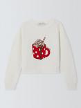 Oliva Rubin Kids' Cotton Hot Chocolate Jumper, White