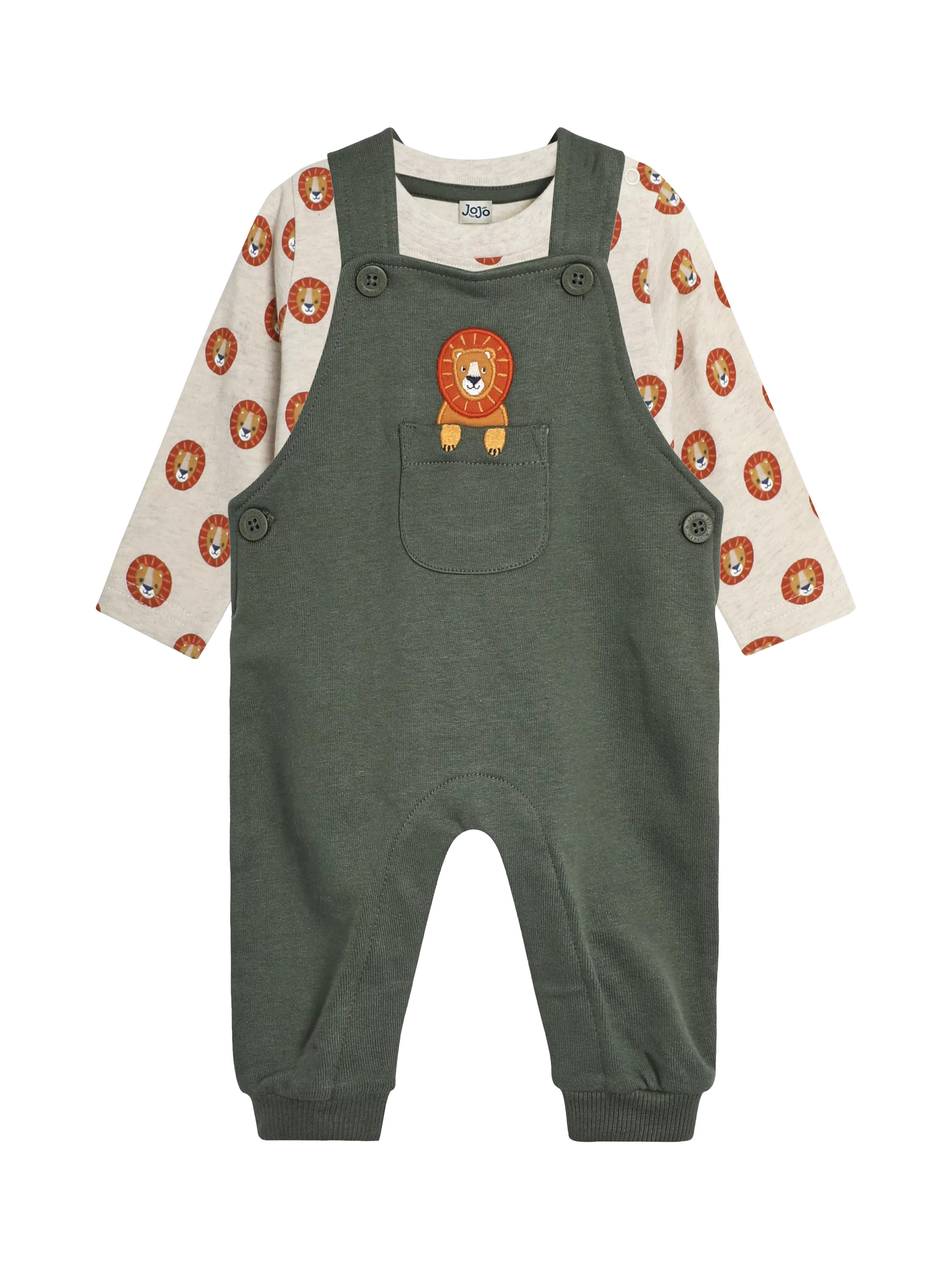 JoJo Maman Bébé Baby Lion Dungarees Set, Khaki