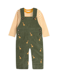 JoJo Maman Bébé Baby Safari Friends Embroidered Dungarees & Top Set, Khaki