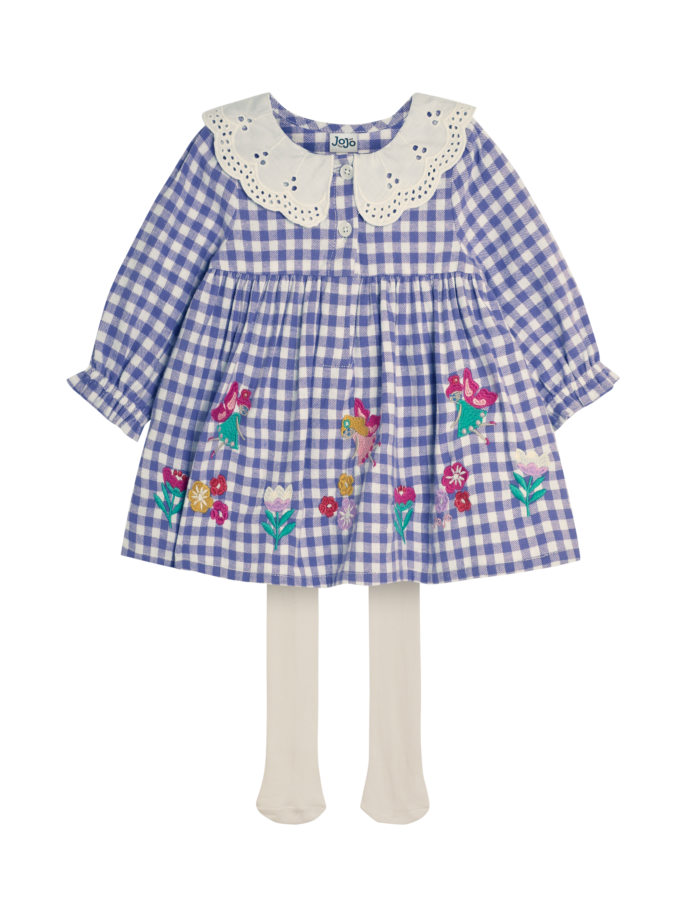JoJo Maman Bébé Baby Fairy Gingham Dress & Tights Set, Lilac