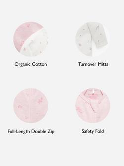 Purebaby Baby Organic Cotton Sleepsuits, Pack of 2, Pale Pink Blossom - view 2, Pale Pink Blossom