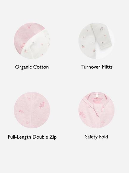 Purebaby Baby Organic Cotton Sleepsuits, Pack of 2, Pale Pink Blossom - view 2, Pale Pink Blossom