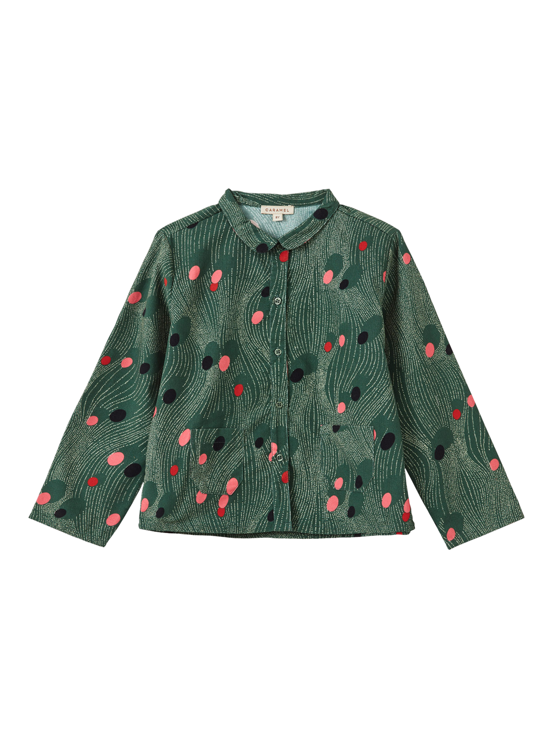 Product image 1 of 4, which shows Caramel Kids' Dragonfly Cotton Corduroy Shirt, Spot Print, 8 years