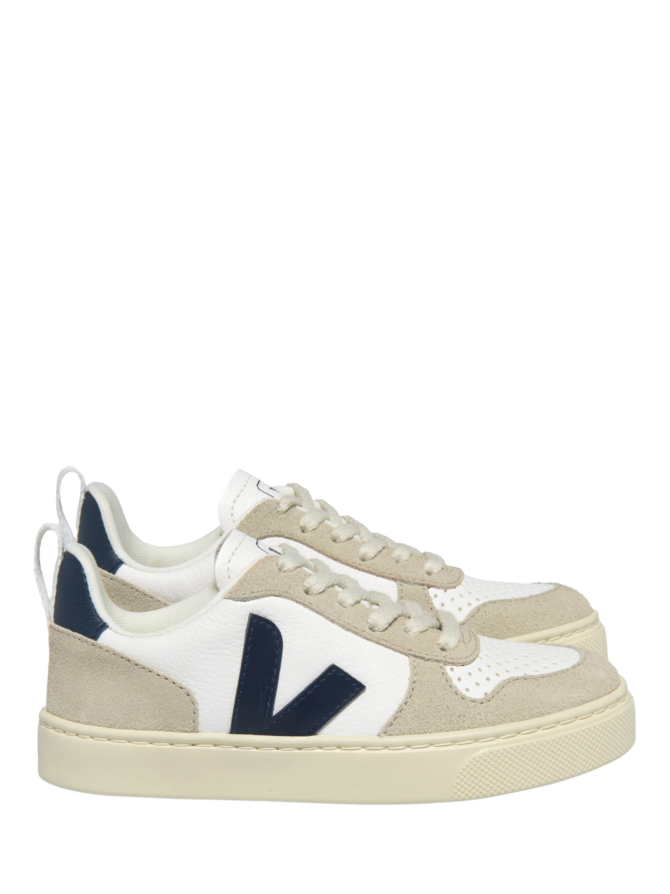 Product image 1 of 3, which shows VEJA Kids' V-10 Leather Trainers, White/Almond, EU28