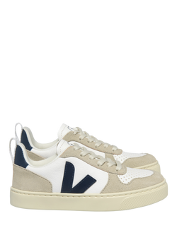 VEJA Kids' V-10 Leather Trainers, White/Almond, White/Almond
