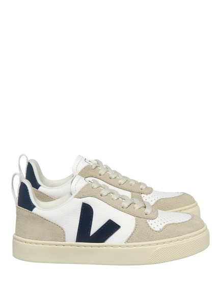 VEJA Kids' V-10 Leather Trainers, White/Almond, White/Almond