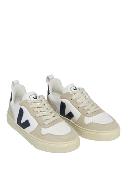 VEJA Kids' V-10 Leather Trainers, White/Almond - view 2, White/Almond