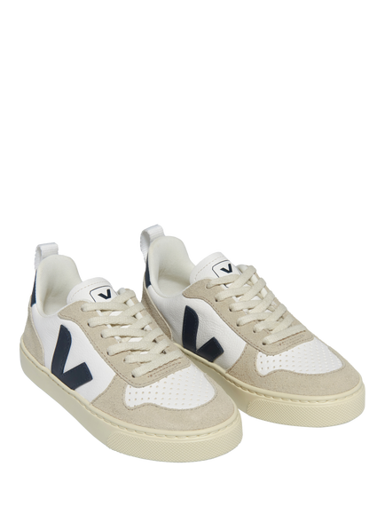 VEJA Kids' V-10 Leather Trainers, White/Almond - view 2, White/Almond