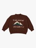 The New Society Kids' Yosemite Jacquard Jumper, Walnut Brown