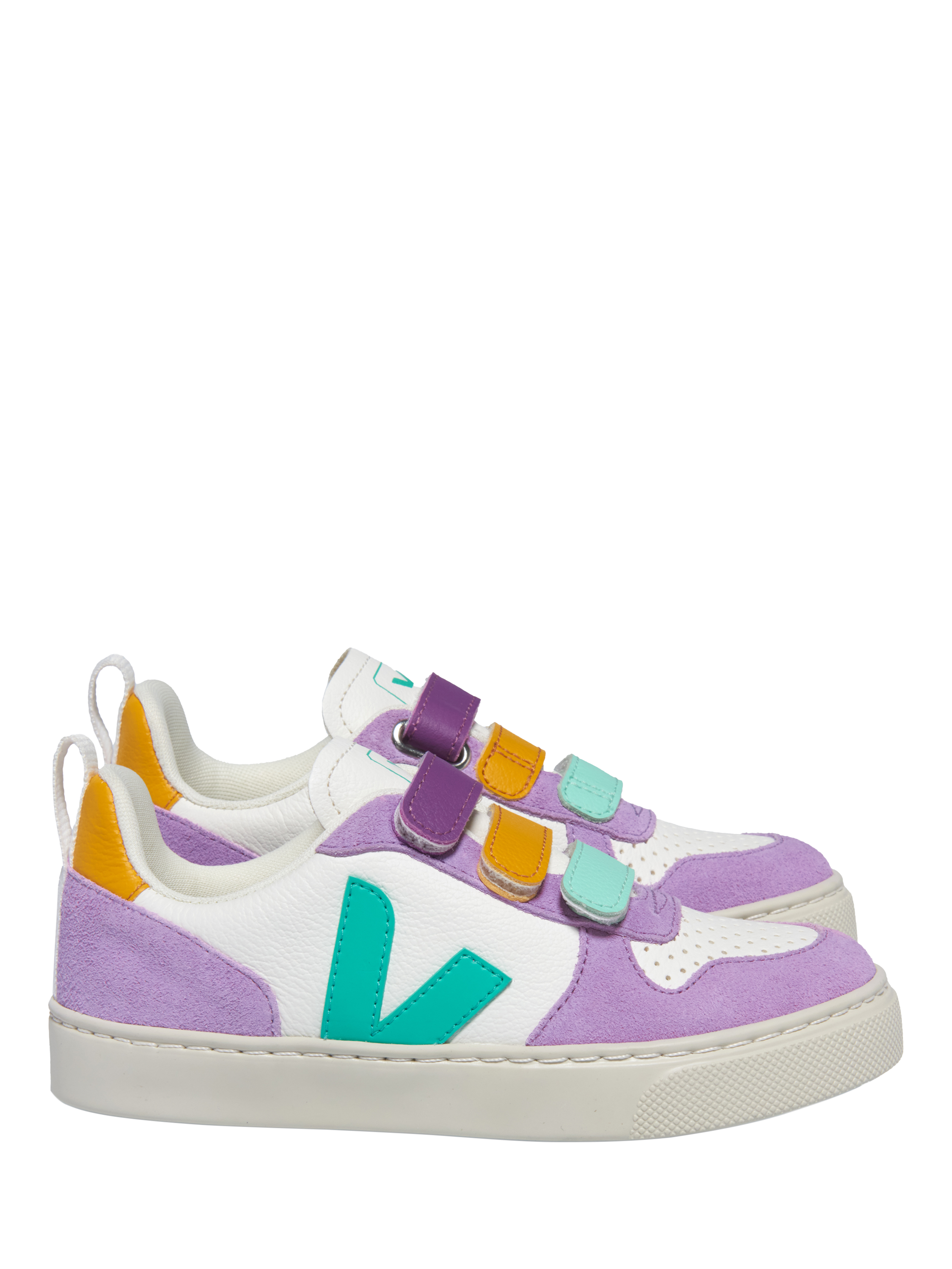 Product image 1 of 3, which shows VEJA Kids' V-10 Suede Trainers, White/Multico, EU22