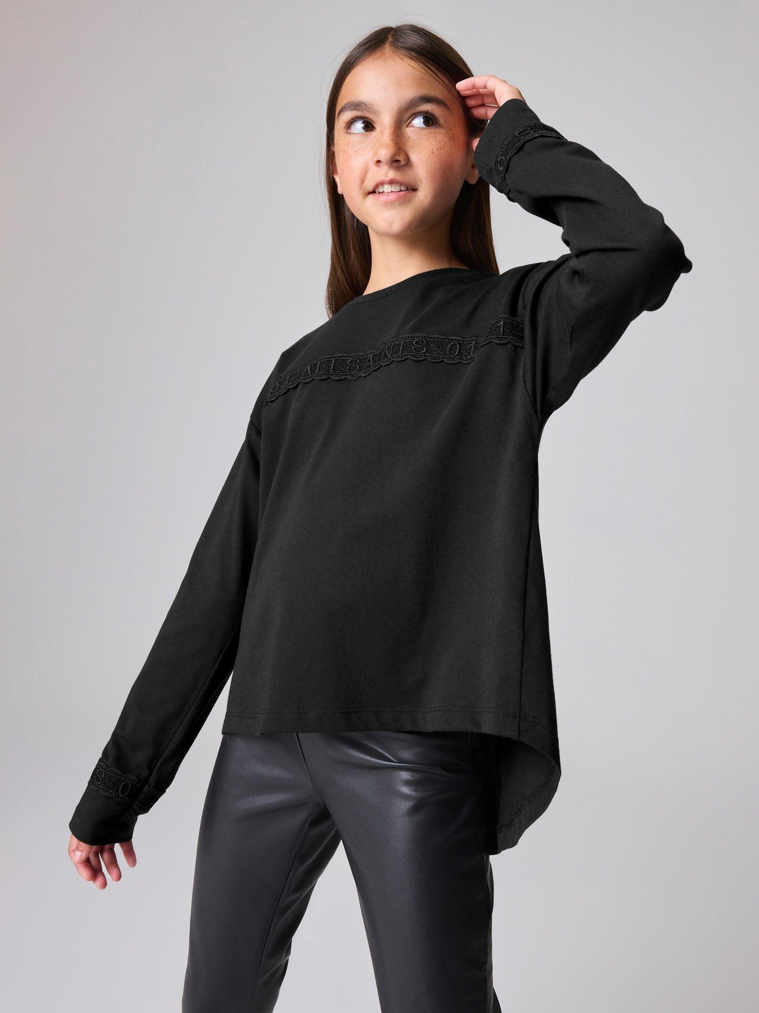 Product image 1 of 7, which shows smALLSAINTS ASG1 Logo Lace Tee, Black, 5-6 years