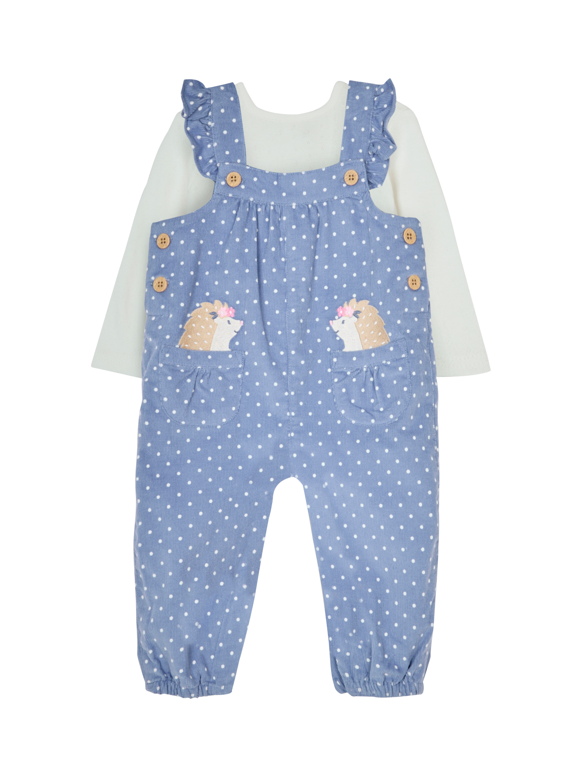 JoJo Maman Bébé Baby Headgehog Cotton Top & Dungarees Set, Blue