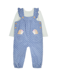 JoJo Maman Bébé Baby Headgehog Cotton Top & Dungarees Set, Blue