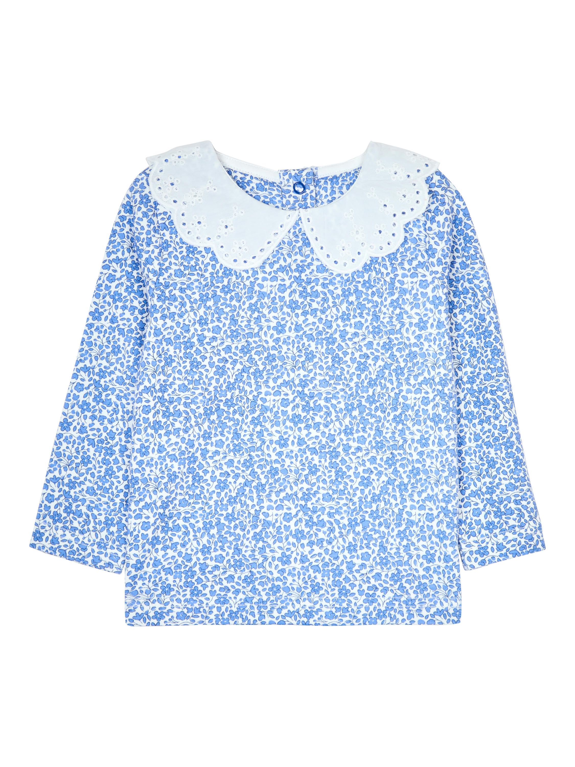 JoJo Maman Bébé Baby Floral Broderie Collar Top, Blue