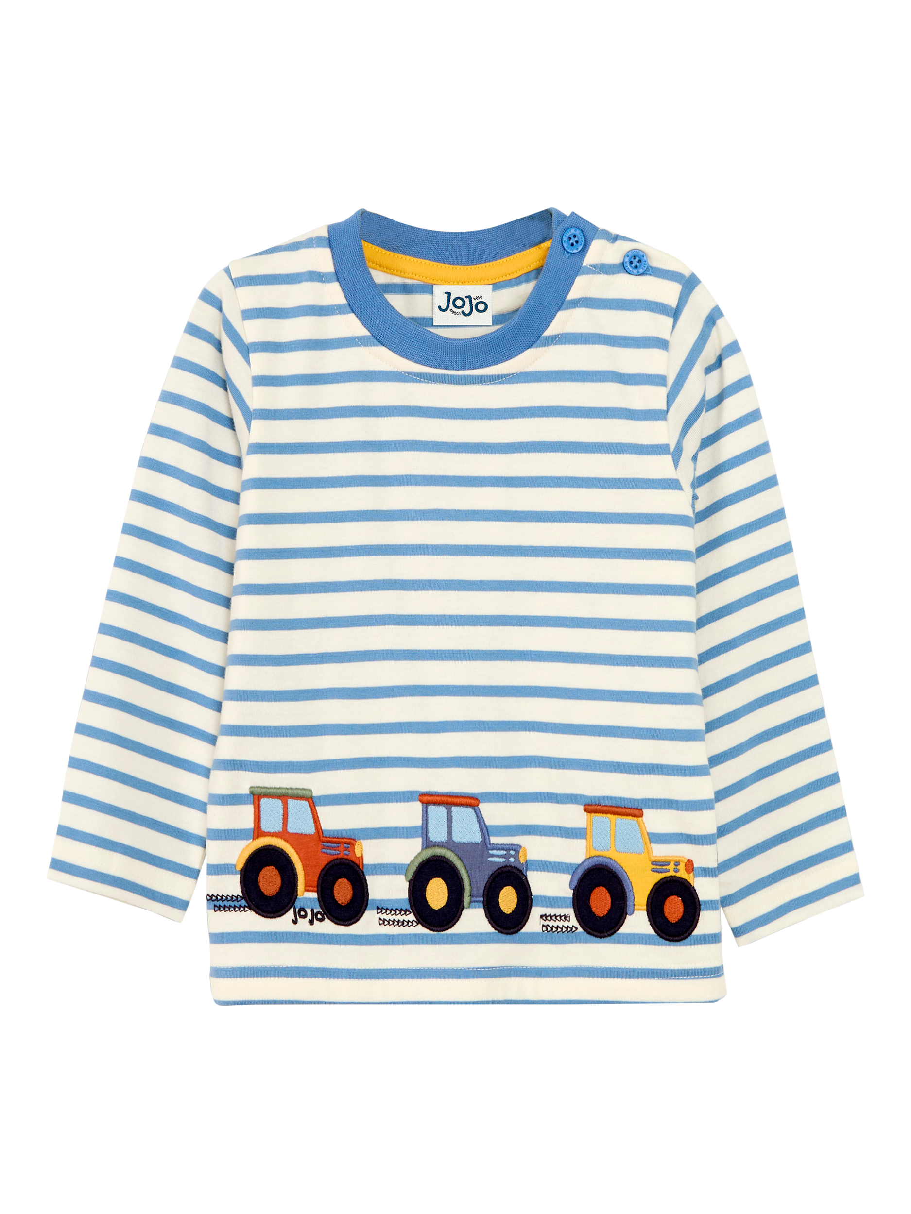 JoJo Maman Bébé Kids' Tractor Hem Cotton Top, Blue Denim
