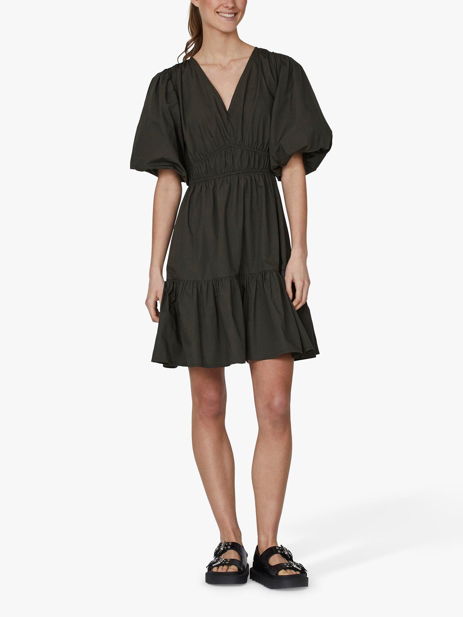 Sisters Point Usla Puff Sleeve Dress, Khaki, XS